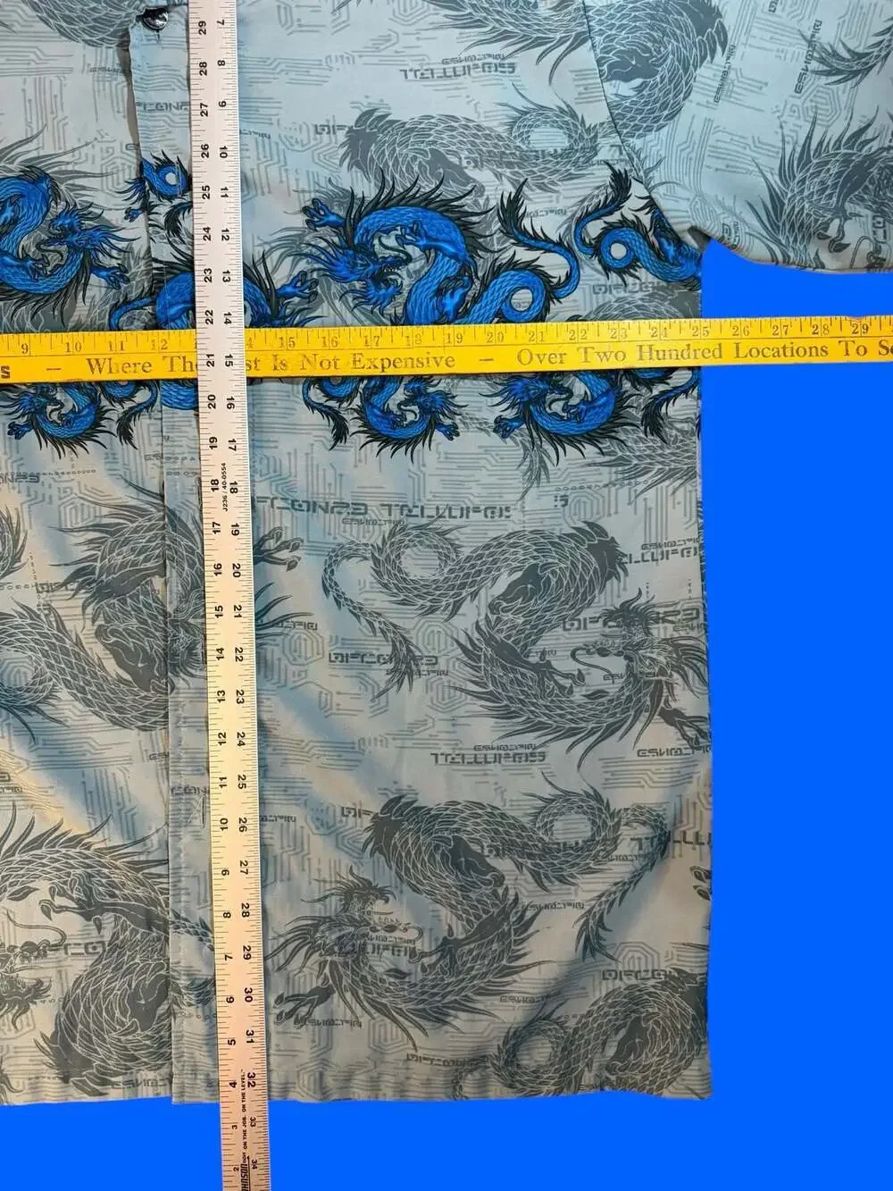 Vintage Street Culture Blue Dragon All Over Print Button Down Shirt XL